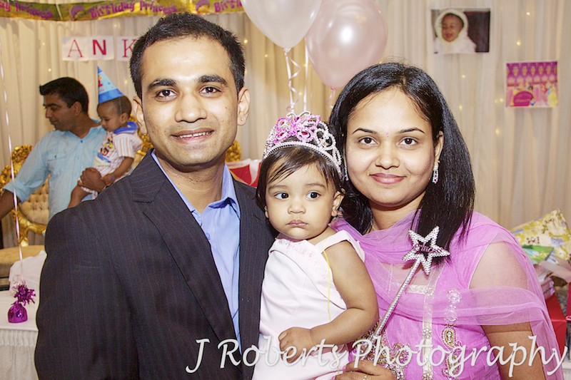 Indian girls first birthday with her parents - party photography sydney